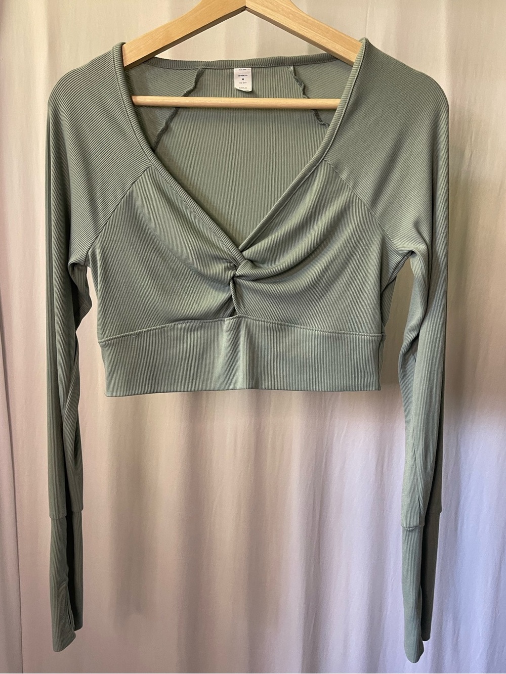Old Navy Sage Green Twist-Front Long-Sleeve Crop Top